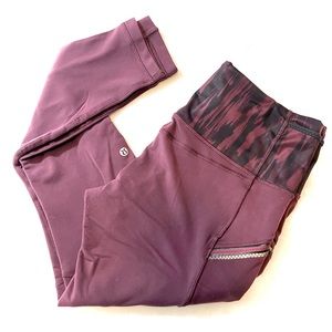 Lululemon Burgundy Crop Leggings Zip Pocket Running Pants